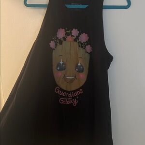 Marvel Black Tank Top with Groot and Pink Flowers